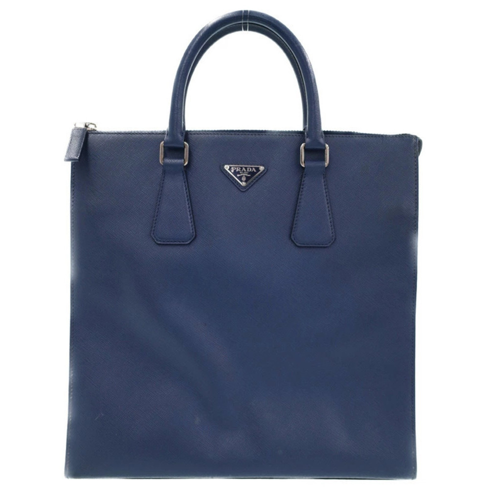 Prada Saffiano Leather Tote Shoulder Bag blue
